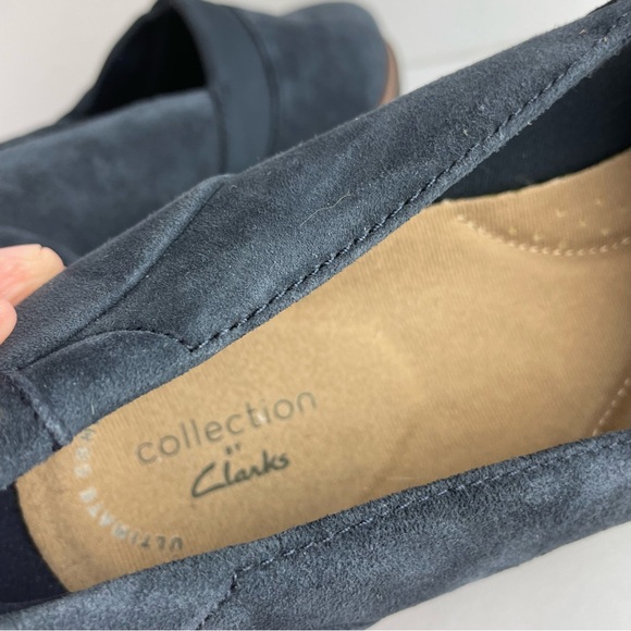 Clarks Navy Blue Suede Sharon Wedge Pump Loafer - Picture 4 of 7